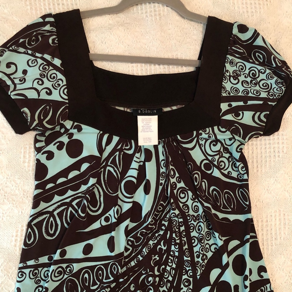 Brown & Light Blue Shift Dress - Picture 1 of 8